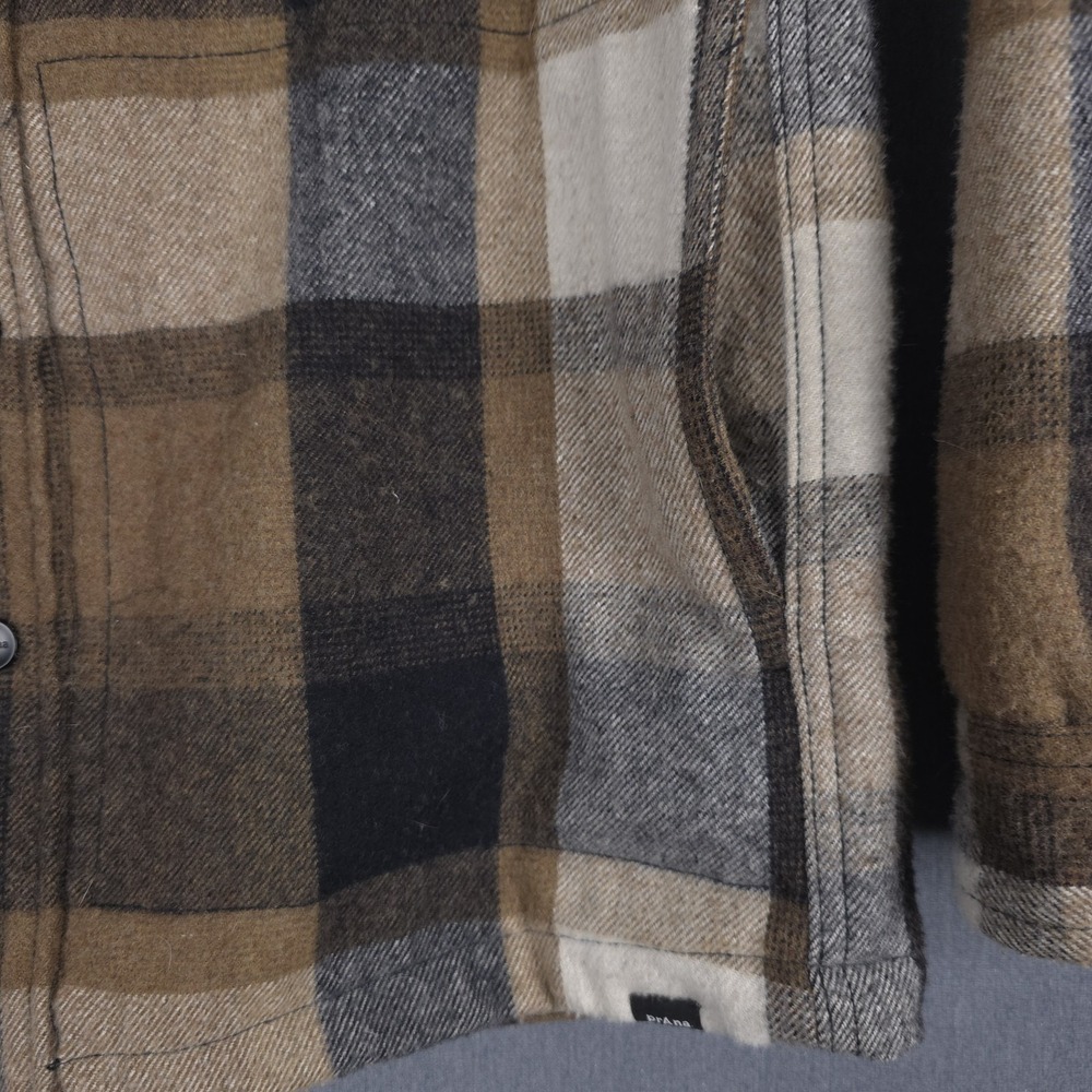 Prana Asgard Hooded Flannel Shirt Mens Small Plaid Wool Blend Snap Up Shacket - Picture 5 of 12
